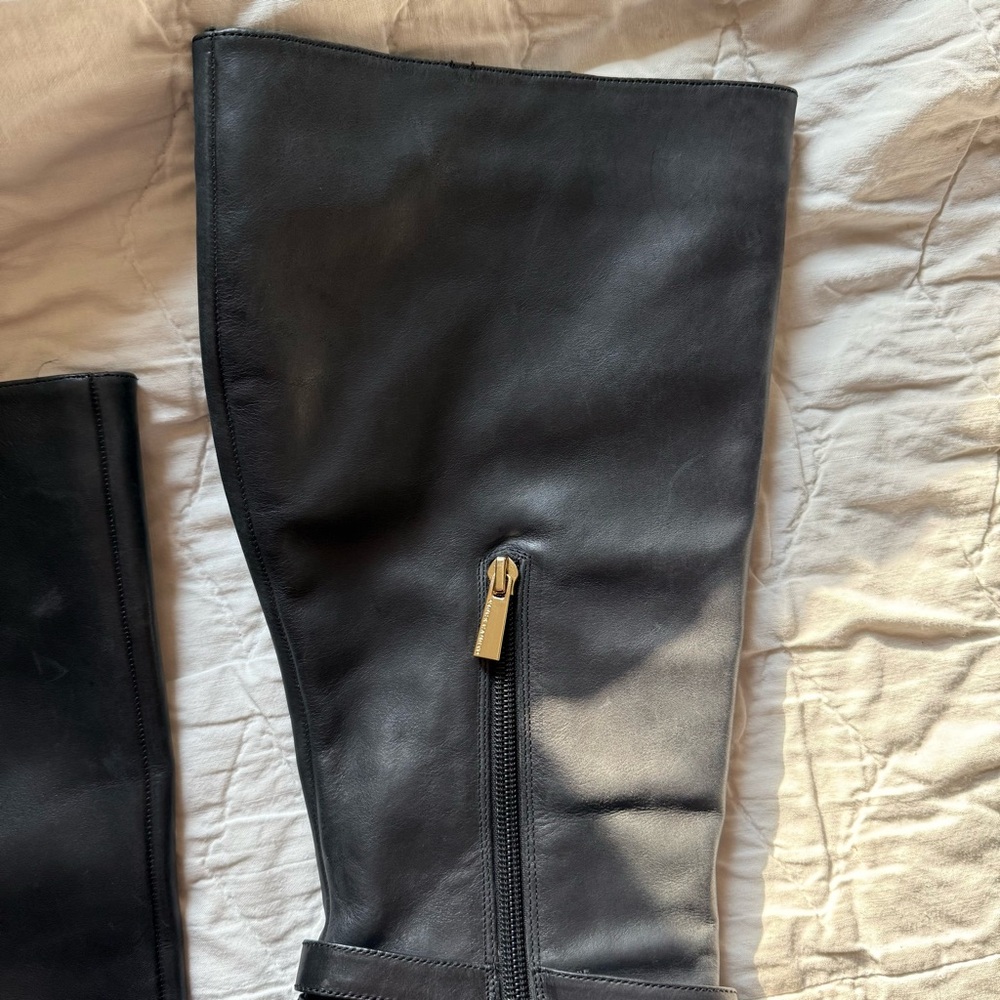 Vince Camuto Women’s Black Leather Strap Knee High Heel Boots - Picture 12 of 16